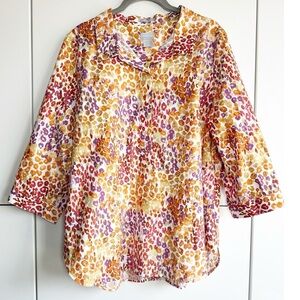 Chicos No Iron Multicolor Print Button Front Pullover Size 2 Orange Red Purple